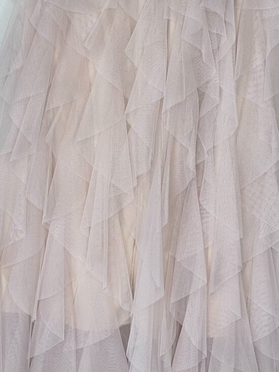 Blush Pink Tiered Tulle Midi Skirt | Romantic Flowy Ruffle Skirt | Elastic Waist - Picture 4 of 7